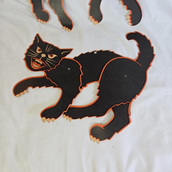 Vintage Beistle Halloween Black Cat Moveable Jointed Die Cut Pair 1960s Decor - Picture 5 of 14
